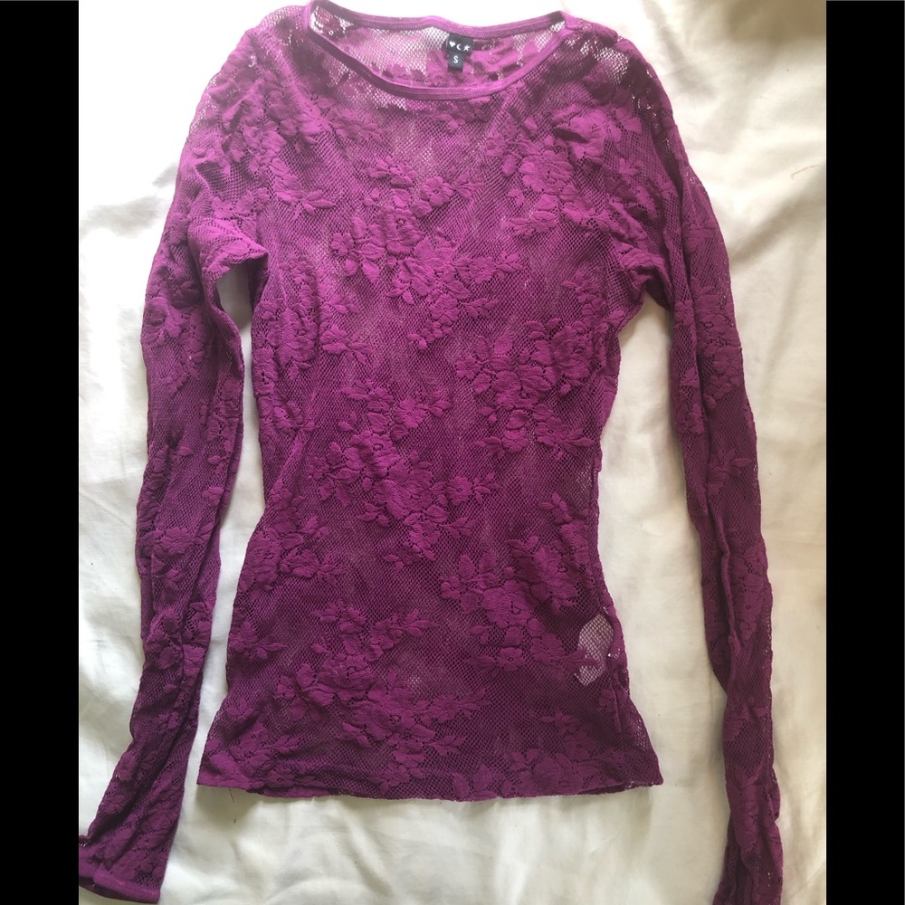NWOT Fuchsia Fishnet Top with Floral Pattern